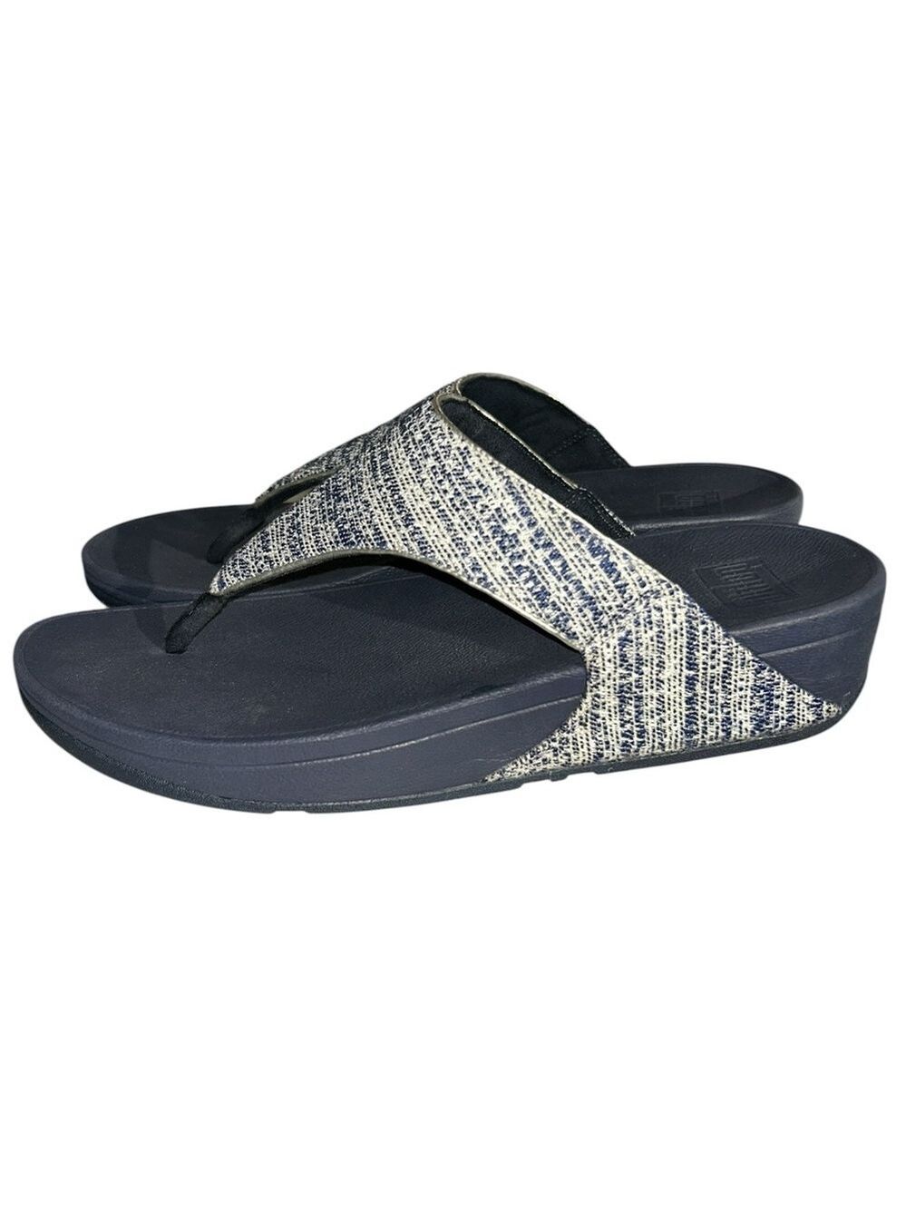 FitFlop Lulu Shimmerweave Toe Post Sandals in Midnight Navy Mix Size 10 - Picture 3 of 10